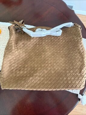 Suede Woven Shoulder Bag in Tan - Elegant Everyday Carry